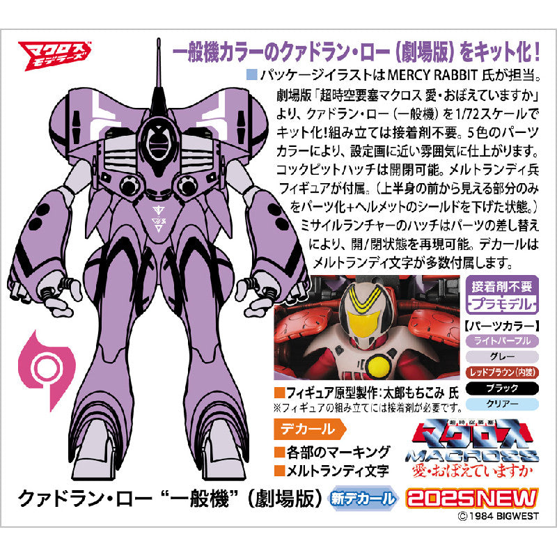 Hasegawa 1/72 Scale Plastic Model  Super Dimension Fortress Macross Do You Remember Love? : Queadluun-Rau "Regular Unit"